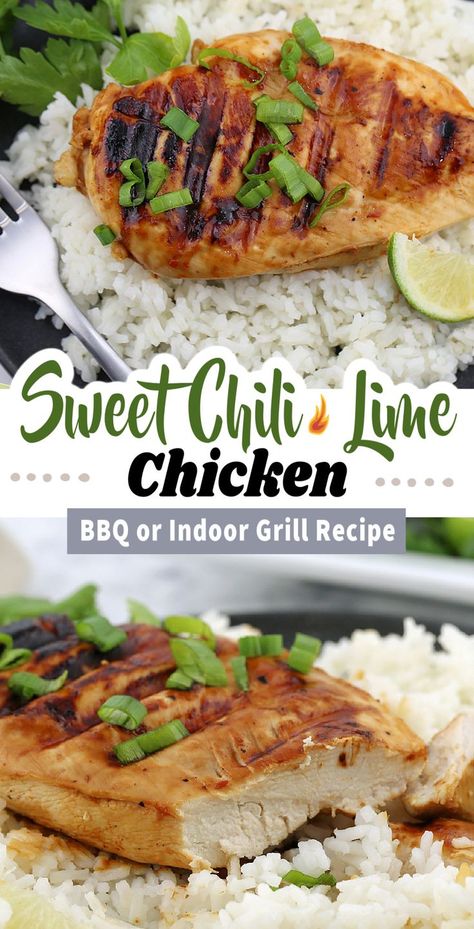 This SWEET CHILI LIME GRILLED CHICKEN recipe has the most delicious flavor, and is an easy marinated chicken recipe. Taking less than 30 minutes to grill, it will be one of the best grilled chicken recipes you'll make this summer. 3 Ingredient Marinade, Best Grilled Chicken Recipes, Easy Marinated Chicken, Lime Grilled Chicken, Indoor Grill Recipes, The Best Grilled Chicken, Best Grilled Chicken, Grilled Chicken Recipe, Chili Lime Chicken