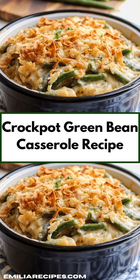 Need a family-friendly dish that everyone will love? Discover this Crockpot Green Bean Casserole Recipe, featuring rich flavors and a satisfying texture, making it a go-to choice for dinner ideas that please all ages. Crockpot Green Bean Casserole Easy, Crockpot Green Bean Casserole, Crockpot Green Beans, Green Bean Casserole Crock Pot, Healthy Green Bean Casserole, Best Green Bean Casserole, Slow Cooker Green Beans, Cottagecore Recipes, Green Bean Casserole Recipe