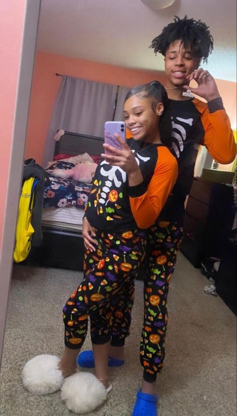 Matching Pajamas For Couples Black, Matching Christmas Pajamas Couples, Black Relationship, Halloween Pjs, Couple Goals Teenagers Pictures, Couples Halloween Outfits, Black Relationship Goals, Couple Pajamas, Matching Pjs