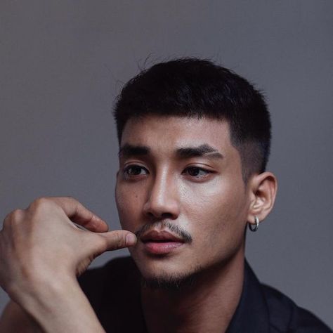 Paing Takhon on Instagram: "🖤" Asian Men Mustache, Paing Takhon Short Hair, Paing Takhon Aesthetic, Asian Facial Hair, Men Facial Hair, Paing Takhon, Guy Hairstyles, Male Illustration, Mustache And Goatee