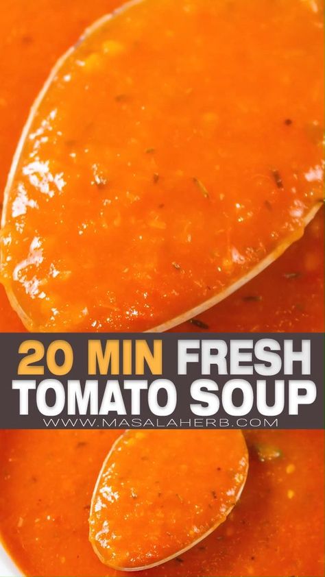 One Pot Tomato Soup, Tomato Soup Recipe With Fresh Tomatoes, Tomato Soup With Fresh Tomatoes, Healthy Tomato Soup, Quick Tomato Soup, Easy Tomato Soup Recipe, Basil Soup Recipe, Fresh Tomato Soup, Tomato Basil Soup Recipe