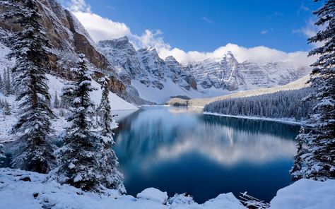 Earth Mountain Mountains Tree Winter Lake Water Snow Wallpaper Winter Desktop Background, Winter Wallpaper Hd, Lac Moraine, Scene Wallpaper, Gif Disney, Scene Background, Nature Background Images, Free Desktop Wallpaper, Mountain Wallpaper