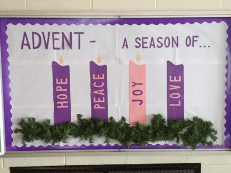 Advent                                                                                                                                                                                 More Advent Bulletin Boards, Advent Display, Church Bulletin Board Ideas, K4 Classroom, Catholic Bulletin Boards, Religious Bulletin Boards, Advent Time, Bible Bulletin Boards, December Bulletin Boards