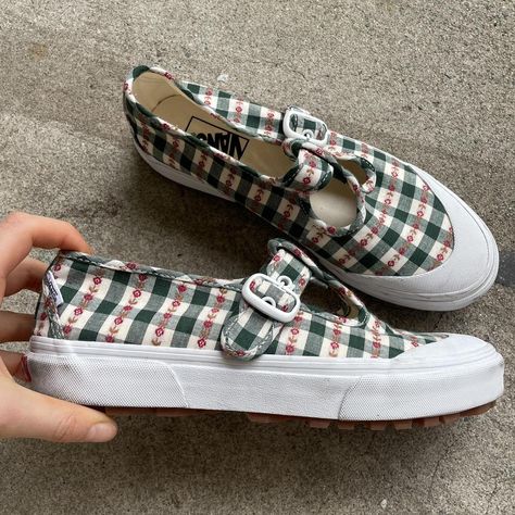 Vans green gingham and flowers rare Mary Janes... - Depop Vans Mary Janes Outfit, Vans Mary Janes, Little Top Big Pants, Mary Janes Outfit, Vans Green, Vans Outfit, Aime Leon Dore, Green Gingham, Flowers Spring