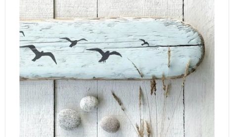 Gray Wood Stain, Driftwood Painting, Driftwood Signs, Diy Driftwood, Grey Stained Wood, Plank Art, Weathered Wood Finish, Seagulls Flying, Driftwood Diy