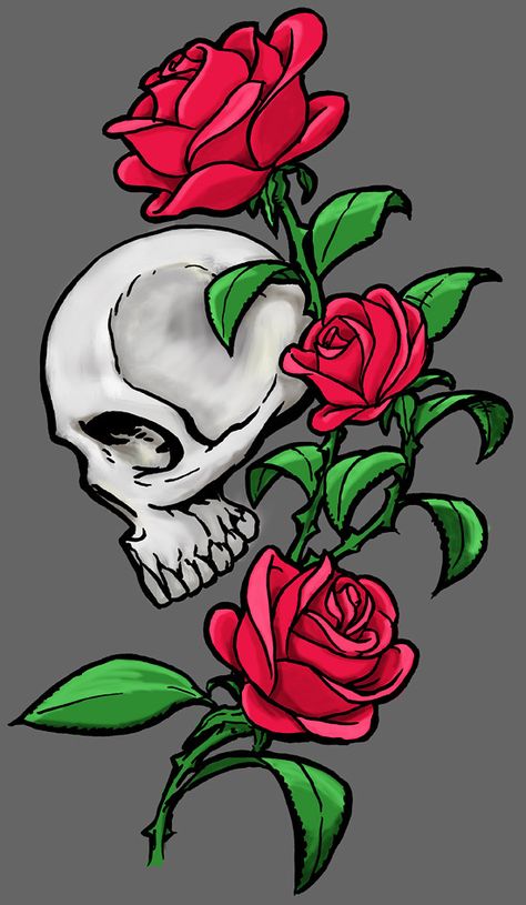 Rose Drawing Tattoo, Skulls Drawing, Rose Drawing, Roses Drawing, Skull Artwork, Skeleton Art, Canvas Painting Designs, Skull Drawing, Skulls And Roses