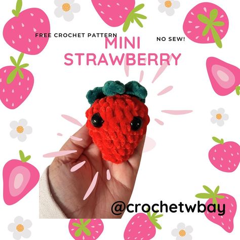 Baylee Smith | Free Mini Strawberry Pattern! Would be super cute as a key chain! #freepattern #crochet #strawberry #amigurumi #crochetfruit… | Instagram Ewok Crochet, Hairpin Crochet Pattern, Strawberry Crochet Pattern, Strawberry Amigurumi, Crochet Dinosaur Pattern Free, Darning Needle, Strawberry Crochet, Crochet Dinosaur Patterns, Felt Eyes