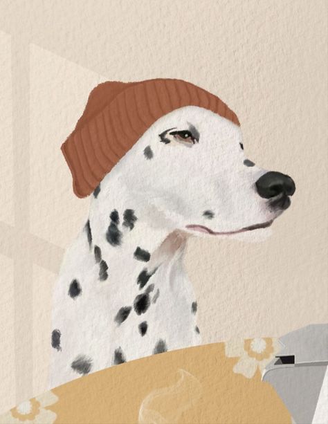 Dalmatian Illustration, Drink Prints, Espresso Art, Poster Drink, Cute Dog Drawing, Illustration Funny, Whimsical Wall Art, Modern Illustration, Dalmatian Dog