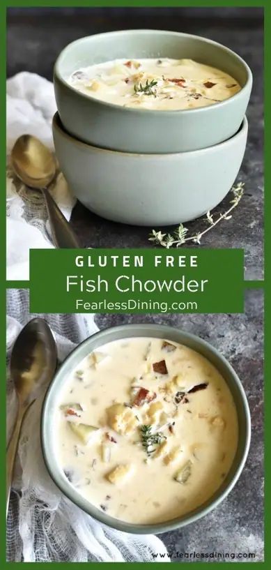 You will LOVE this Gluten Free Creamy Fish Chowder recipe! New England style fish chowder is so easy to make. No roux needed. (This soup is even lactose free!) This is comfort food in a bowl. Serve with crusty gluten free bread. Cod Chowder Recipe, Gluten Free Clam Chowder, Fish Chowder Recipe New England, Fish Chowder Recipe, Creamy Fish, Gf Soups, Gluten Free Soup Recipes Glutenfree, Seafood Soup Recipes, Chowder Recipes Seafood