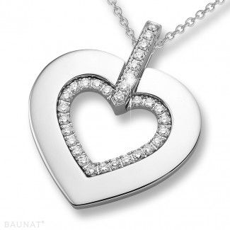 Platinum Diamond Necklaces - 0.36 carat heart shaped white golden pendant with small round diamonds Golden Pendant, Solitaire Diamond Pendant, White Gold Pendant Necklace, Dainty Diamond Necklace, Heart Shaped Pendant Necklace, Heart Shaped Necklace, Diamond Necklaces, Heart Shaped Diamond, White Gold Diamond Rings