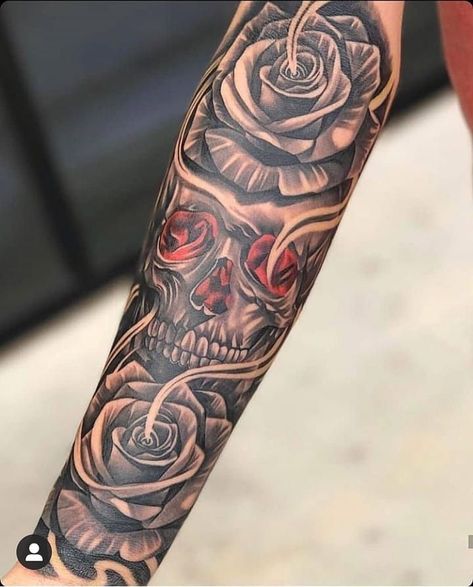 Forearm Cover Up Tattoos, Cover Up Tattoos For Men, Arm Tattoos For Guys Forearm, Half Sleeve Tattoos Forearm, Skull Rose Tattoos, Side Neck Tattoo, Skull Hand Tattoo, Rose Tattoo Sleeve, Rose Tattoos For Men