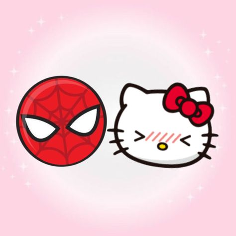 Chibi Spiderman And Hello Kitty, Spider Man And Hello Kitty, Hello Kitty And Spiderman, Spiderman Hello Kitty, Spiderman And Hello Kitty, Chibi Spiderman, Hello Kitty School, Spiderman Face, Spiderman Cartoon