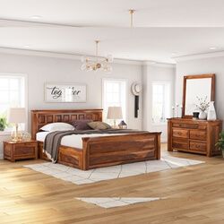 Simply Tudor Rustic Solid Wood 4 Piece Bedroom Set Full Size Bedroom Sets, King Size Bedroom Sets, Queen Sized Bedroom, King Size Platform Bed, Wood Bedroom Sets, Bedroom Furniture Set, King Sized Bedroom, Bed Platform, Mattress Dimensions