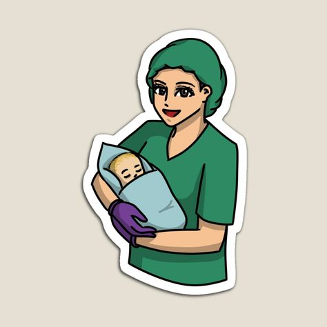 Midwife holding a newborn baby by HeatherPhn | Redbubble Midwife Drawing, Midwifery Student Wallpaper, Midwife Wallpaper, Midwife Illustration, Midwife Aesthetic, Midwifery Art, Becoming A Midwife, Nursing Wallpaper, Doctor Cake