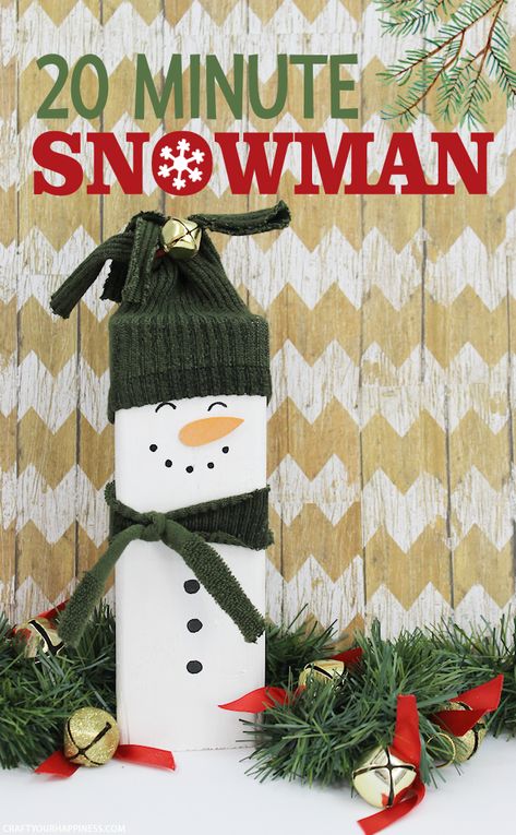 Make a Cute Super Easy 20 Minute Wooden Snowman Snowman Christmas Decor, Diy Snowman Decorations, Snowman Crafts Diy, Wooden Snowmen, Wood Snowman, Wooden Snowman, Project For Kids, Diy Snowman, Snowman Decorations