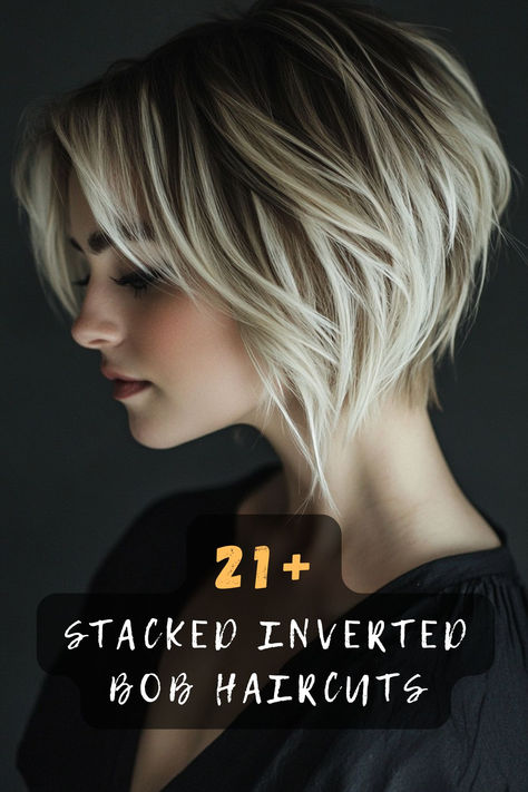 Upgrade your hair game with these 21 stacked inverted bob haircuts! Perfect for adding dimension and a modern edge to your style, these cuts are trending for all the right reasons. Tap to explore them all ✨✂️. #BobHaircuts #StackedBobStyles #HairGoals Pointy Bob Hairstyles, High Stacked Bob Haircut Back View, Short Stacked Bobs With Bangs, Angular Bob Haircut, Asymmetrical Haircuts Medium, Pixie Bob Back View, Stacked Hairstyles For Fine Hair, Short Hair In Back Long In Front Women, Layered Inverted Bob With Bangs