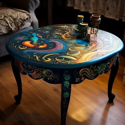 Funky Coffee Tables, Eclectic Style Decor, Whimsical Painted Furniture, Revamp Furniture, Fantasy Furniture, Whimsical Furniture, Wood Table Design, Painted Coffee Tables, Upcycle Repurpose