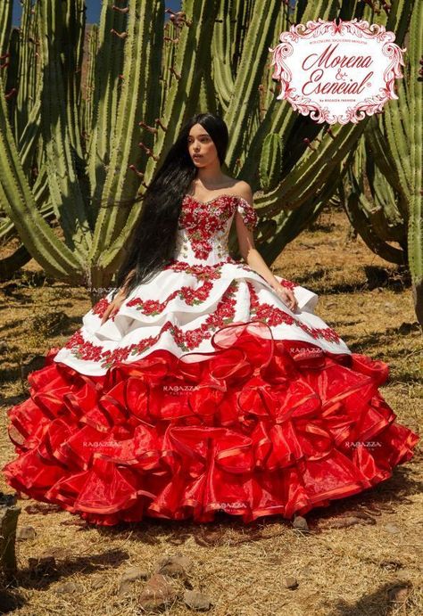 Ruffled Floral Charro Quinceañera Dress by Ragazza Charro Dress, Floral Ballgown, Quinceanera Dresses Mexican, Black Quinceanera, Vestido Charro, Charro Quince, Mexican Quinceanera, Mexican Quinceanera Dresses, Charro Quinceanera Dresses