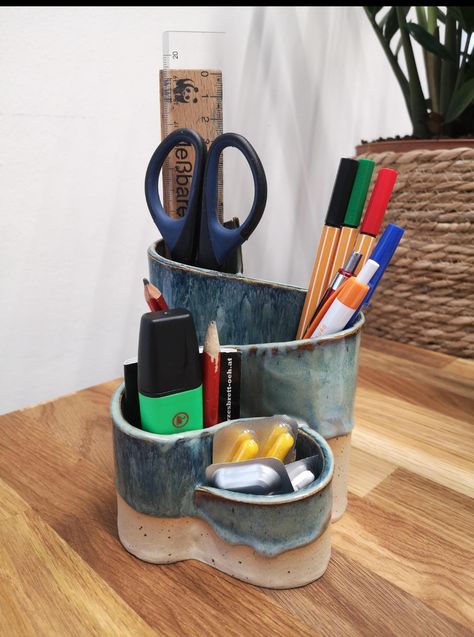 Pottery Desk Organizer, Clay Stationary Holder, Air Dry Clay Desk Organizer, Ceramic Desk Accessories, Ceramic Desk Organizer, Air Dry Clay Pencil Holder, Clay Organizer, Pottery Pencil Holder, Clay Pen Holder