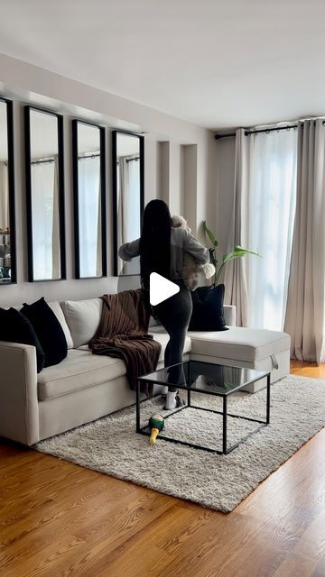 J I H A N on Instagram: "*Items can be found in my storefront through the link in bio under “My Home Finds”*⬇️ Here’s how I made apartment upgraded to my NYC living room with a few changes. Im a firm believer that making small tranformations in your apartment/home decor can make the world of difference in your space feeling more cozy and efficient. I got all home decor items from amazon (strip lights, down pillow inserts, pillow covers, and knit throw blanket). Feel free to incorporate some of these apartment upgrade ideas into your living space! . . . #apartmentmakeover #apartmentupgrades #apartmentupdates #apartmentupgradeideas #amazonhomefinds #amazonhomedecor #beforeandafter #beforevsafter #diyhomedecor #apartmenttransformation #hometransformation #renterfriendly #Livingroomin Make Small Living Room Look Larger, Extremely Small Living Room Ideas, Minimalist Apartment Decor Ideas, Trailer Living Room Ideas Single Wide, Efficiency Apartment Ideas, Small Living Room Look Bigger, Rental Home Decorating, Nyc Living Room, Decorating A Small Living Room