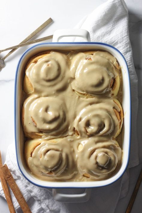 Small-Batch Maple Cinnamon Rolls | Dough-Eyed Maple Cinnamon Rolls, Cinnamon Roll Frosting, Cozy Recipes, Denver Food, Cozy Fall Recipes, High Altitude Baking, Maple Frosting, Small Batch Baking, Pumpkin Cinnamon Rolls