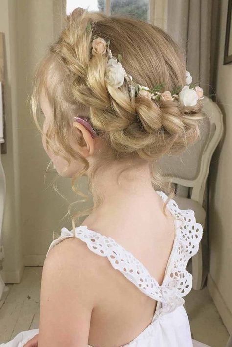 Baptism Hair Ideas Girl, Girls Formal Hairstyles Kids, Flower Girl Updo, Girls Updo Hairstyles, Wedding Hairstyles For Girls, Kids Hairstyles For Wedding, Crown Braids, Cute Wedding Hairstyles, Girls Updo