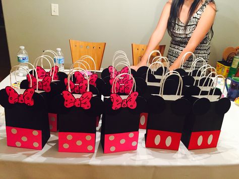 #diy Mickey and Minnie Mouse Goodie Bags! #1stbirthday Mickey Mouse Birthday Gift Bags, Minnie Mouse Goody Bags, Mickey Mouse Birthday Goodie Bags, Minnie Mouse Goodie Bags Diy, Mickey Mouse Goody Bags, Minnie And Mickey Birthday Party, Mickey And Minnie Birthday Party, Loot Bag Ideas, Goodie Bag Ideas