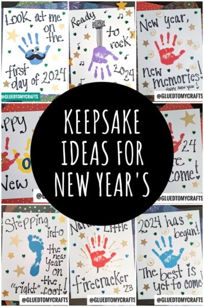 New Year's Eve Keepsake Craft Ideas For Kids New Year Resolution Craft, New Years Projects For Toddlers, Baby New Years Crafts, Preschool New Years Crafts 2024, New Year Handprint Art, New Years Crafts For Infants, New Years Kids Crafts, New Year Crafts For Toddlers, New Year Activities For Toddlers