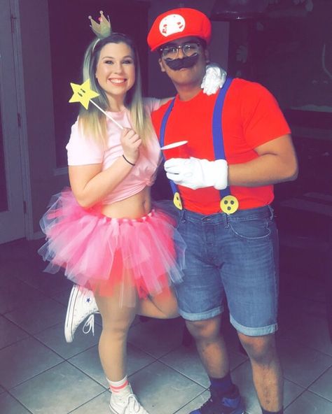 Halloween Costumes Couples Mario And Princess Peach, Mario Bros Couple Costume, Princess Peach And Luigi, Plus Size Princess Peach Costume Diy, Plus Size Princess Peach Costume, Princess Peach Tutu Costume, Mario And Princess Peach Costume Diy, Easy Princess Peach Costume, Princess Peach Adult Costume Diy