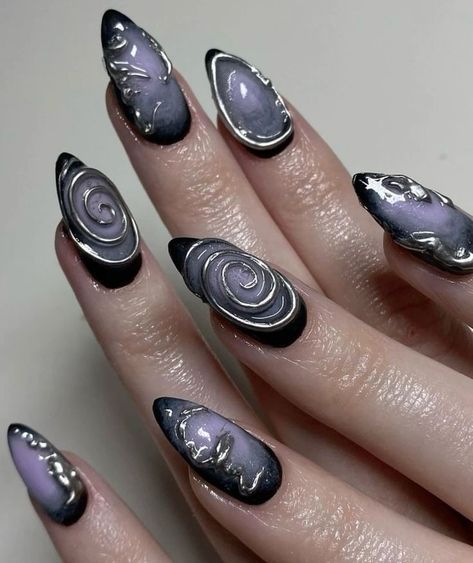 Cute Gel X Nails, Whimsigoth Nails, Drag Nails, Free Style Nails, Ongles Design, Earth Core, Gothic Nail Art, Witch Nails, Gel X Nails