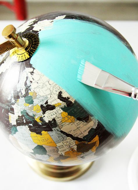 DIY Floral Painted Globe - Painted Globes Diy Ideas, Globe Crafts Diy, Painted Globe Diy, Globe Painting, Diy Globe, Globe Ideas, Hand Painted Globe, Globe Diy, Dock House