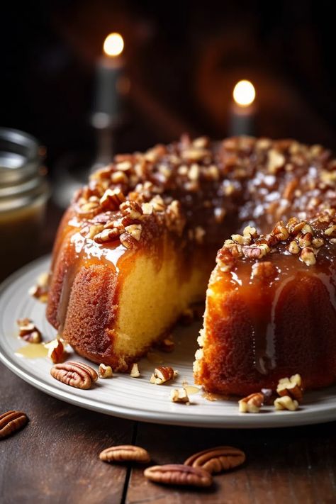 Caramel Pecan Upside Down Bundt Cake, Pecan Praline Bundt Cake, Box Bundt Cake Recipes, Upside Down Caramel Pecan Cake, Upside Down Pecan Bundt Cake, Upside Down Bundt Cake, Pecan Cake Recipes Homemade, Caramel Pecan Pound Cake, Caramelized Pecan Upside Down Cake