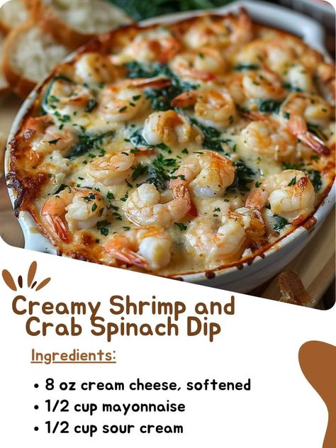 Creamy Shrimp And Crab Spinach Dip, Cold Shrimp Dip Recipe, Crab Spinach Dip, Shrimp And Crab Dip, Spinach Appetizers, Crab And Shrimp Recipe, Salsa Dips, Shrimp Dip Recipes, Crab Appetizer