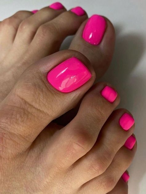 Hot Pink Toes Nails, Pink Acrylic Toe Nails, Bright Pink Toe Nails, Hot Pink Toe Nails, Bright Toe Nails, Best Pedicure Colors, Pink Pedi, Hot Pink Toes, Pink Toe Nails