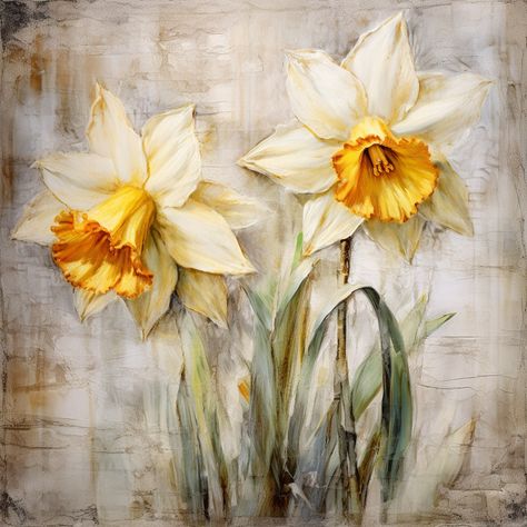 Daffodil Artwork, Daffodil Paintings, Painting Daffodils, Daffodils Painting, Daffodil Photography, Daffodils Art, Daffodil Art, Daffodil Wall Art, Flower Drawing Tutorials