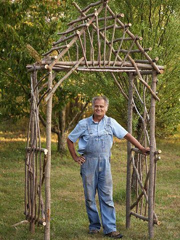 Make Your Own Arbor!  Step by Step Instructions Twig Arbor, Arbor Diy, Rustic Arbor, Twig Crafts, Arbors Trellis, Wind River, Garden Arbor, Garden Gate, Garden Structures