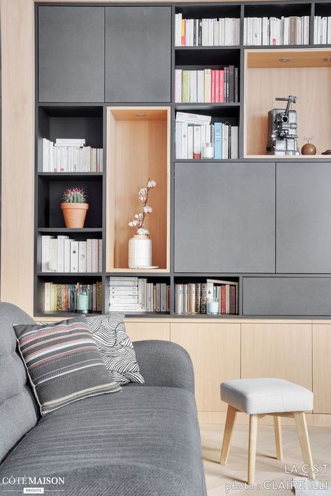 Living Room Wall Units, Home Library Design, Bookshelf Design, Living Room Storage, Living Room Tv, Book Shelf, Home Office Design, Apartment Design, 인테리어 디자인