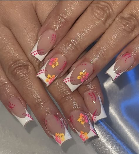 Nails Coffin Short, Girly Acrylic, Simple Gel Nails, Summery Nails, Girly Acrylic Nails, French Tip Acrylic Nails, Acrylic Nails Designs, Cute Acrylic Nail Designs, Glow Nails