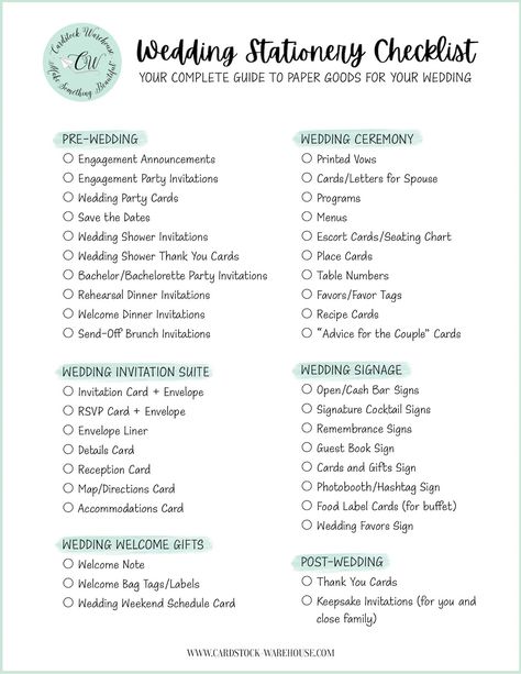 Paper 101- Wedding Stationery Checklist – Cardstock Warehouse Wedding Checklist Pdf, Wedding Checklist Uk, Wedding Stationery Checklist, Decor Checklist, Wedding Checklists, Art Pad, Tri Fold Cards, Simple Wedding Decorations, Wedding Planning Guide