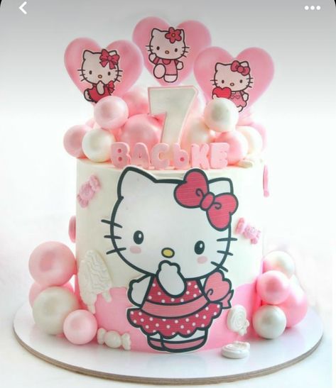 Hello Kity Cakes, Hello Kitty Cake Birthday, Hello Kitty Torte, Hello Kitty Cake Design, Tort Hello Kitty, Bolo Da Hello Kitty, Kitty Birthday Cake, Hello Kitty Theme Party, Dinosaur Birthday Theme