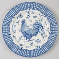 Blue Salad, Rooster Plates, Blue Dinner, Fine China Dinnerware, Country Rooster, Chicken Bird, Wood Napkin Holder, Black Dinner, Blue Dinner Plates