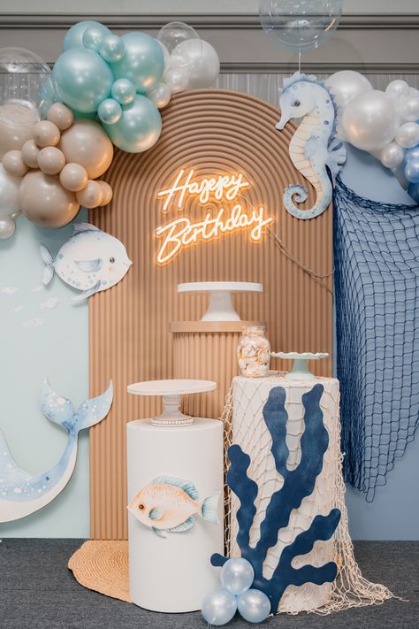 Birthday Ocean Theme Decorations, Ocean Themed 1st Birthday Party, Sea Theme Birthday Decoration, Ocean First Birthday Boy, Ocean First Birthday Party, Ocean Themed Baby Shower Boy, Sea Theme First Birthday, Oneder The Sea 1st Birthday Cake, Oneder The Sea 1st Birthday Boy