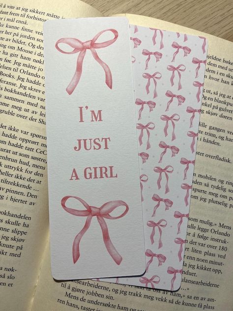 Coquette I'm Just a Girl Paper Bookmark Blue and Pink Bow Watercolor Illustrations Double Sided - Etsy Norway Bow Bookmark Diy, Book Marks Design, Bookmark Ideas Aesthetic, Bow Bookmark, Pretty Bookmarks, Blue Bookmark, Aesthetic Bookmarks, Bookmarks Ideas, Bow Watercolor