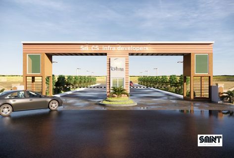 It is a common and main entrance for the open plotted gated community designed for simple and elegant look. Gated Community Entrance, Entrance Arch, Entrance Gates Design, Building Front, Main Gate Design, Main Gate, Entrance Design, Entry Gates, Elegant Look