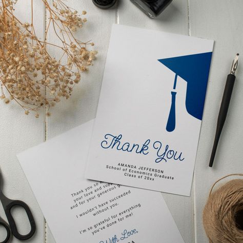 Simple script graduation cap personalized thank you card | #graduation #thankyou #script #modern #collegegrad #highschoolgraduate #chic #minimalist #hat #calligraphy Minimalist Hat, Graduation Party Invitations Templates, Graduation Thank You Cards, Personalized Hats, Personalized Thank You Cards, 2024 Graduation, Invitation Kits, Graduation Party Invitations, Thank You Card Template