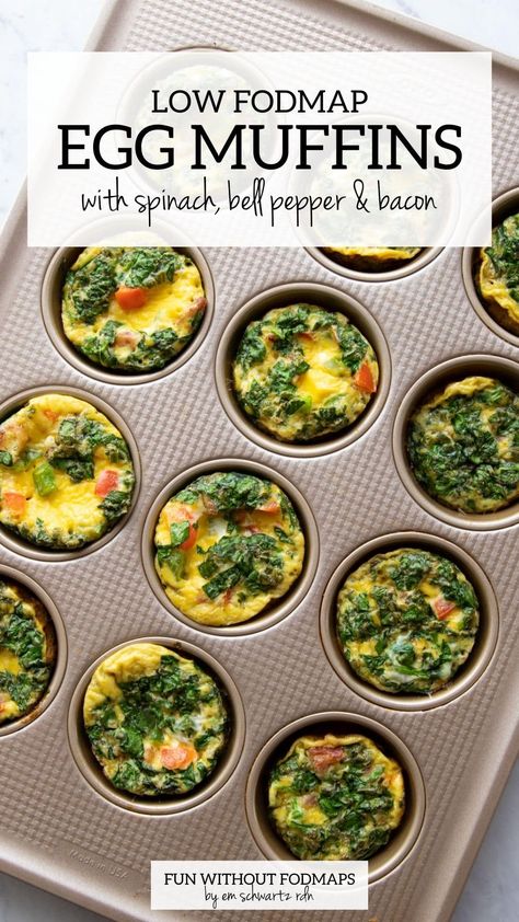 Muffins With Spinach, Low Fodmap Breakfast, Low Fodmap Fruits, Fodmap Lunch, Fodmap Recipes Dinner, Pepper Bacon, Low Fodmap Recipes Dinner, Fodmap Meal Plan, Fodmap Breakfast