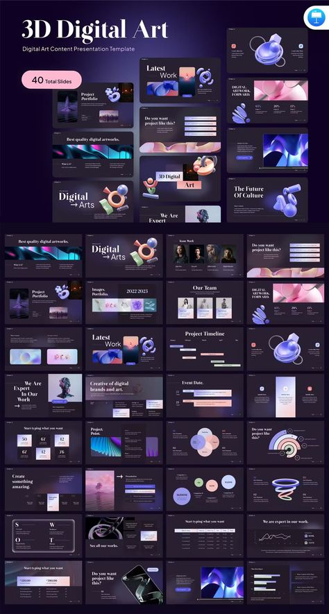 3d Ppt Template, Art Powerpoint Template, Art Powerpoint, Keynote Design, Ppt Template Design, 3d Digital Art, Presentation Styles, Slides Design, App Interface Design