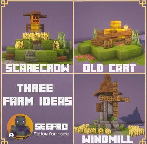 Small Decorations Minecraft, Mc Windmill, Small Windmill Minecraft, Minecraft Copper Statue, Minecraft Windmill Design, Minecraft Scarecrow, Windmill Minecraft, Minecraft Outdoor Decor, Small Barn Ideas