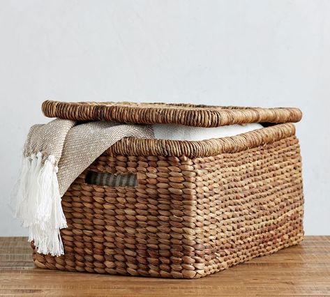 Lidded Basket, Rectangular Baskets, Lidded Baskets, Seagrass Basket, Hand Woven Baskets, Large Baskets, Beach Combing, Wicker Basket, Linen Closet