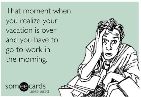 End of vacation ecard Vacation Over Meme, Last Day Of Vacation Humor, End Of Vacation Quotes Funny, Vacation Over Back To Work Funny, End Of Vacation Quotes, Back To Work After Vacation, Summer Vacation Quotes, Vacation Quotes Funny, Workplace Drama